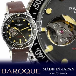 BAROQUE バロック 腕時計 男性 メンズ 自動巻き 日本製 スケルトン レザーベルト ブラック...