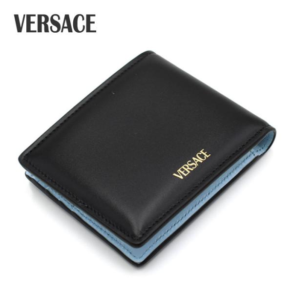 VERSACE ヴェルサーチ 財布 ウォレット カードケース 二つ折り財布 ブラック レザー 牛革 ...