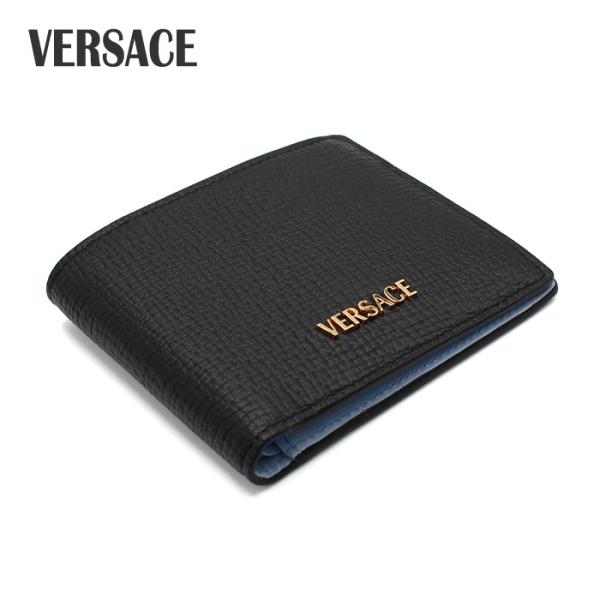 VERSACE ヴェルサーチ 財布 ウォレット カードケース 二つ折り財布 ブラック レザー 牛革 ...