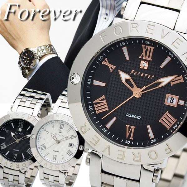 フォーエバー メンズ 腕時計 10年電池 ダイヤモンド 10気圧防水 ウォッチ 男性用 ブランド 人...