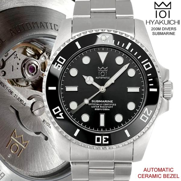 HYAKUICHI ヒャクイチ 腕時計 メンズ 自動巻き ダイバーズ 20気圧防水 機械式 手巻き機...