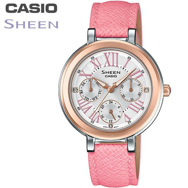 CASIO カシオ レディース 腕時計 カレンダー レザー スワロフスキー ピンク she-3034...