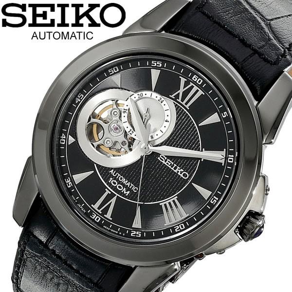 セイコー SEIKO 腕時計 メンズ 自動巻き ブラック スケルトン 革ベルト SSA243