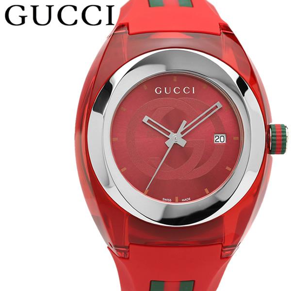 GUCCI グッチ 腕時計 ウォッチ ラバー メンズ レッド 46mm 日常生活防水 クオーツ ファ...