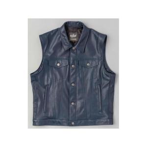 正規品／カドヤ KS LEATHER＆KS PRODUCT DT LEATHER VEST （ネイビー） サイズ：LL KADOYA バイクの商品画像