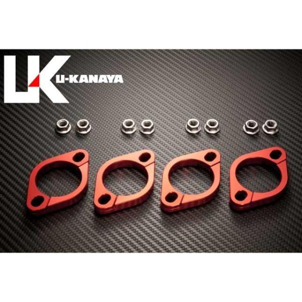 ユーカナヤ 高精度アルミ削り出しビレットエキゾーストフランジ カラー レッド U-KANAYA