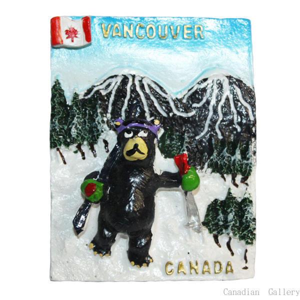 マグネット(磁石)黒くまスキー バンクーバー　7cm×5.3cm樹脂製