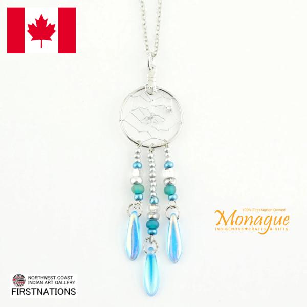 ドリームキャッチャー アクセサリー ペンダント 本物 オジブア族 インディアン ハンドメイド ブルー...