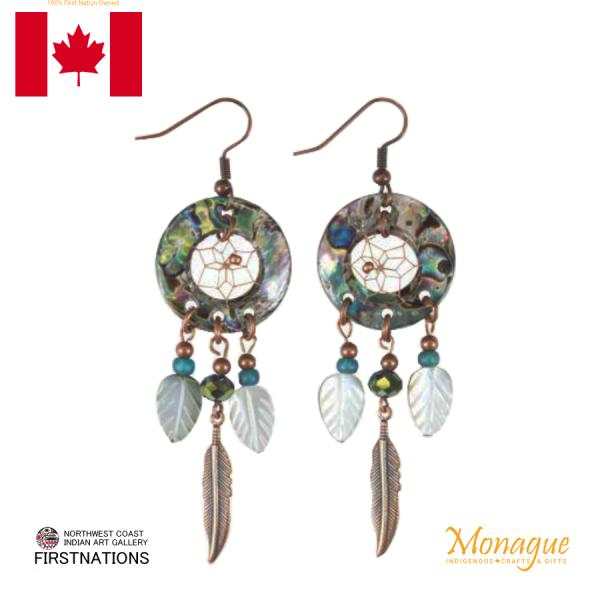 ドリームキャッチャー アクセサリー ピアス 本物 オジブア族 インディアン ハンドメイド アバロンシ...