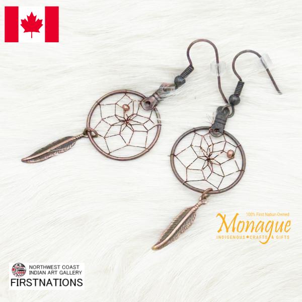 ドリームキャッチャー アクセサリー ピアス 本物 オジブア族 インディアン ハンドメイド 銅製 クー...