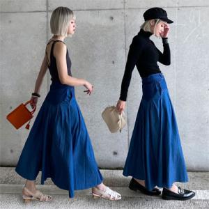 Ａデニムスカート レディース ボトムス スカート デニム ロング マキシ ５サイズ 骨盤の下から広が...