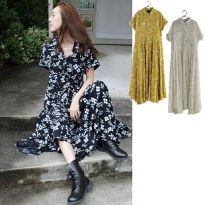 フラワープリントワンピース レディース ワンピース ロング マキシ Aライン 羽織り ブラック マス...