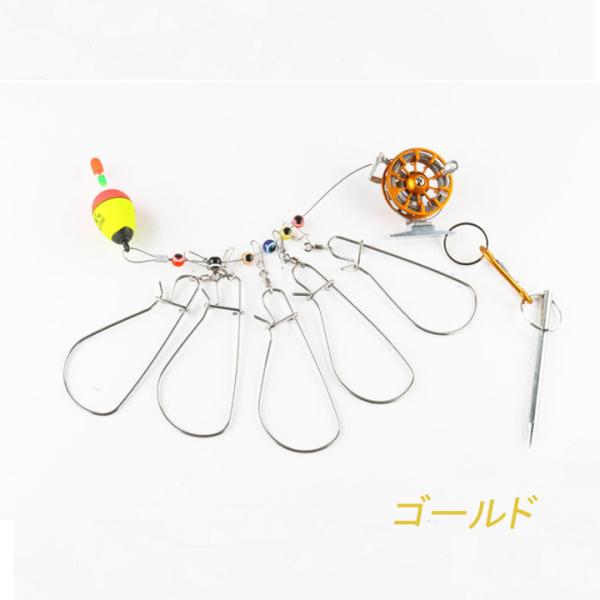 リールストリンガー ゴールド リール巻取り式 ストリンガー 5個セット ワイヤー ロープ付 釣り つ...
