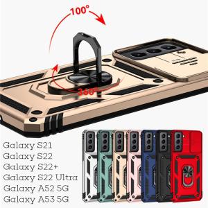 Galaxy ギャラクシー S23 S21 S22 Plus Ultra A54 A52 A53 5G 耐衝撃 スライド式 レンズ保護 スマホ ケース 二重構造 リング ホルダー 付き 背面保護 カバー