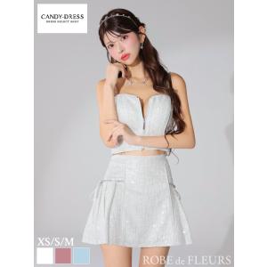 【ROBE de FLEURS / ローブドフルール】キラキラ/ スパンコール/ ジッパー/ リボン/ キャミ/ フレア/ セットアップ/ ミニドレス/ キャバドレス [fm3270]