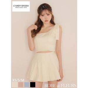 【予約】【ROBE de FLEURS / ローブドフルール】リボン/ ワンショルダー/ プリーツ/ フレア/ セットアップ/ ミニドレス/ キャバドレス / ワンピース [fm4384]