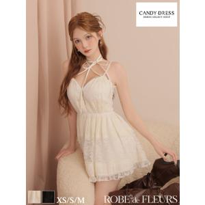 【予約】【ROBE de FLEURS / ローブドフルール】シフォン/ レース/ 切り替え/ ネックリボン/ キャミ/ フレア/ ミニドレス/ キャバドレス / ワンピース [fm4389]