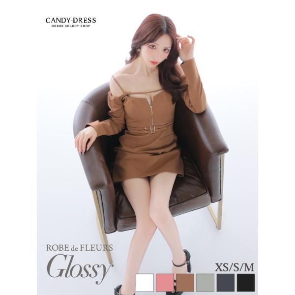 【ROBE de FLEURS Glossy】ジッパー/ ウエストカット/ ストラップ/ オフショル...
