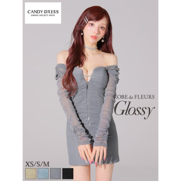【ROBE de FLEURS Glossy】ラメ/ ストレッチ/ ジッパー/ シャーリング/ オフ...