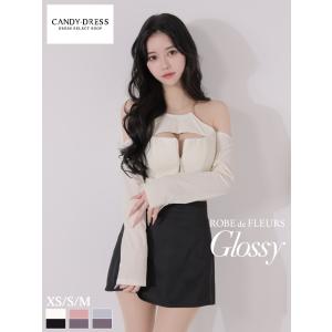 【ROBE de FLEURS Glossy / ローブドフルールグロッシー】ジッパー/ チェーン/ フレア/ セットアップ/ ミニドレス/ キャバドレス/ ワンピース [GL4160]