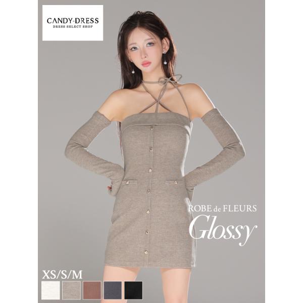【ROBE de FLEURS Glossy】ストレッチ/ リブニット/ ベア/ 長袖/ チョーカー...