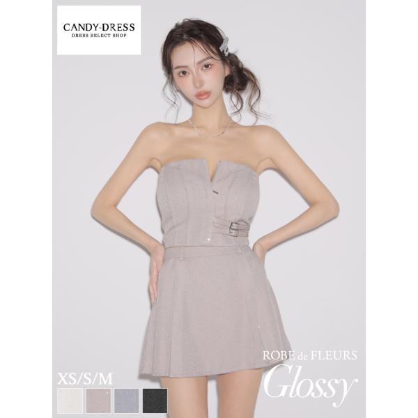 【ROBE de FLEURS Glossy】スパンコール/ ツイル/ ジッパー/ ベルト/ ベア/...