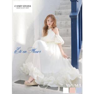【Ete en Fleurs】【DEA. by ROBE de FLEURS / ディアバイローブドフルール】シフォン/ ホルター/ 半袖/ フレア/ ロングドレス/ キャバドレス [VC4681]