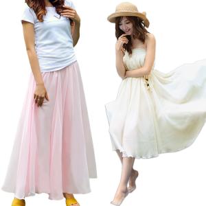 レディース スカート マキシ丈 マキシスカート シフォン ロング丈 ロングスカート フレア パステルカラー フリル メロウデザイン イベント 衣装 春 夏 1520