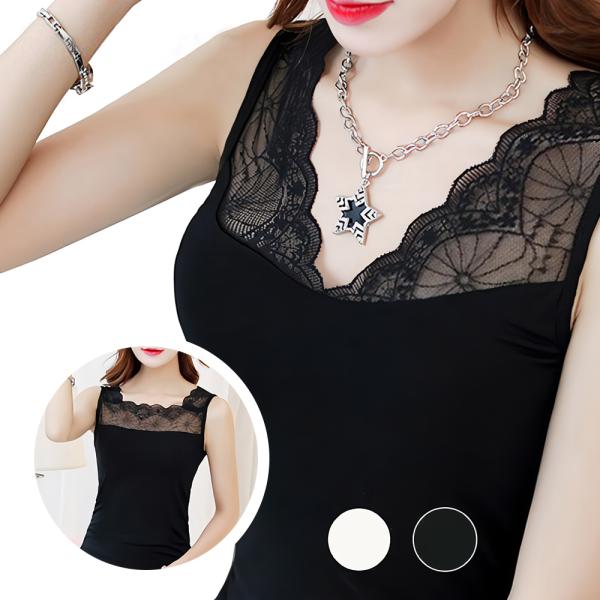 レディース タンクトップ レース トップス インナー 2way Vネック スクエアネック ノースリー...