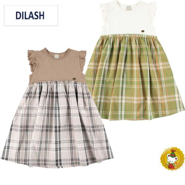30％OFFセール・ディラッシュ・DILASH/ チェック柄袖フリルワンピース  (80cm-140...