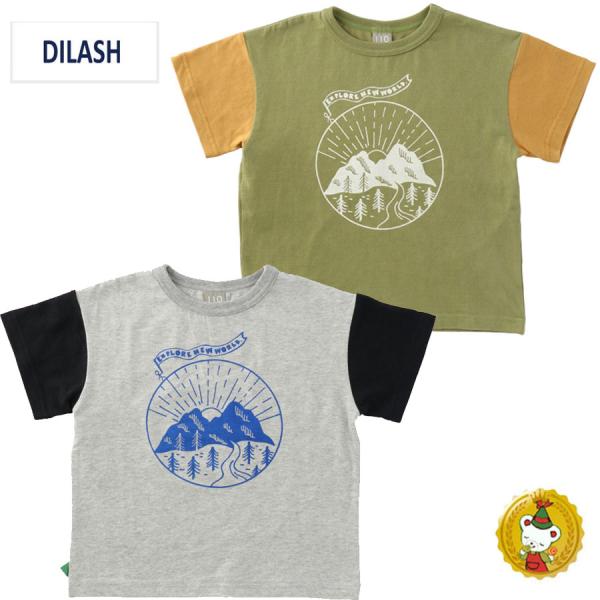 【30%OFFセール】ディラッシュ・DILASH/ 袖バイカラーイラスト半袖Tシャツ (150cm-...