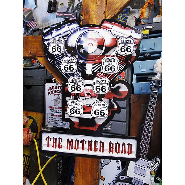 ルート66　＆　星条旗　Vツインエンジン　U.S.ヘヴィースチールサイン　（マザーロード） ■ アメ...