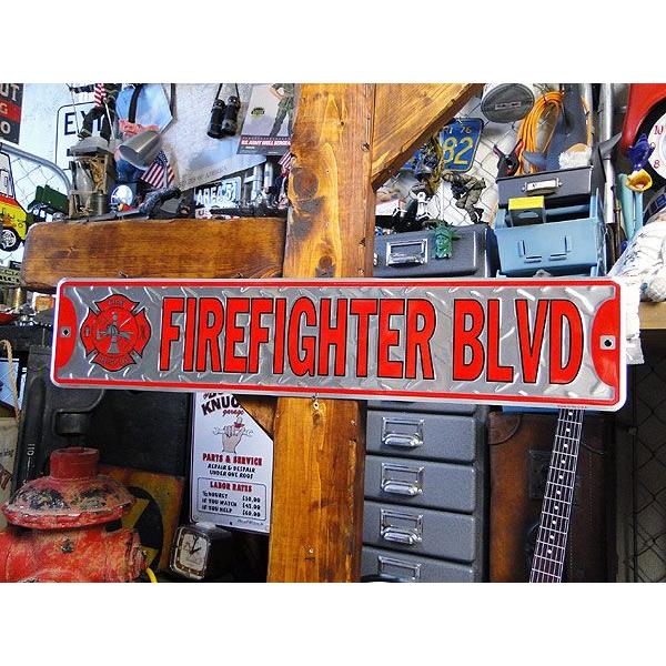 ファイヤーファイター　ストリートサイン アメリカ雑貨 アメリカン雑貨 スティールサイン ブリキ看板 ...