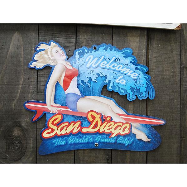 ★稀少な絶盤品★ ピンナップガール　ウェルカム・トゥ・サンディエゴ　U.S.ヘヴィースチールサイン ...