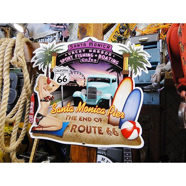 ルート66＆ピンナップガール　（サンタモニカ）　U.S.ヘヴィースチールサイン　アメリカ雑貨　アメリ...