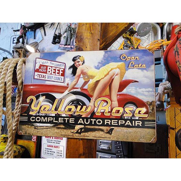 ピンナップガール　イエローローズ　U.S.ヘヴィースチールサイン アメリカ雑貨 アメリカン雑貨