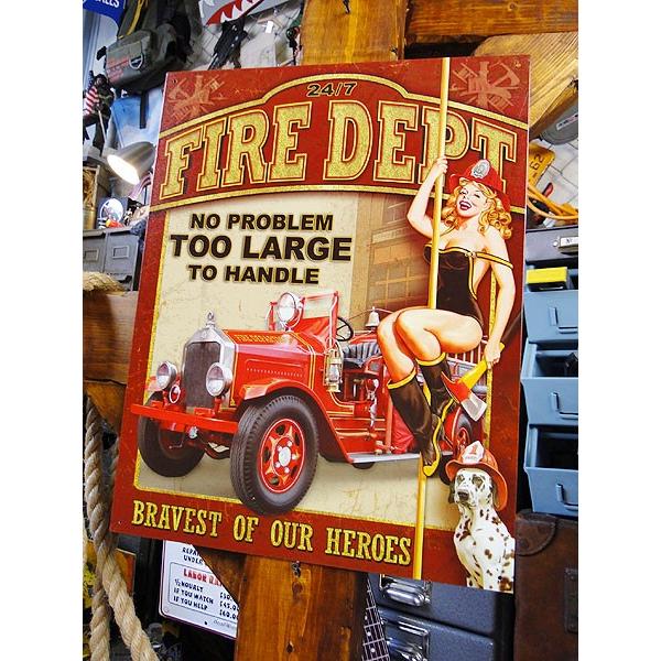 ファイヤーマン　ピンナップガール　ブリキ看板 アメリカ雑貨 アメリカン雑貨