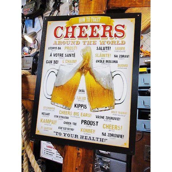 世界のカンパーイの言葉を集めた　ブリキ看板　■ アメリカン雑貨 アメリカ雑貨