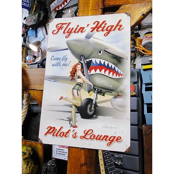 ピンナップガール＆戦闘機　U.S.ヘヴィースチールサイン　（シャークヘッド）　アメリカ雑貨　アメリカ...