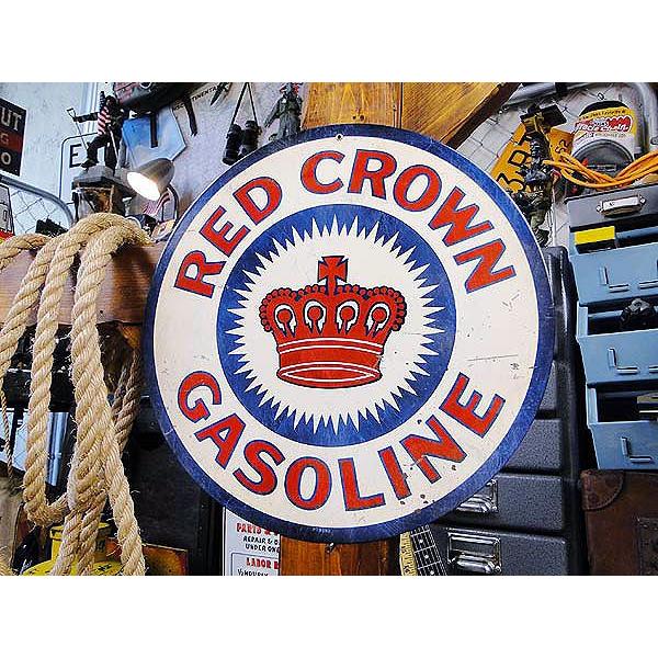 アメリカンオイルメーカー　U.S.ヘヴィースチールサイン　（レッドクラウンガソリン）　アメリカ雑貨　...