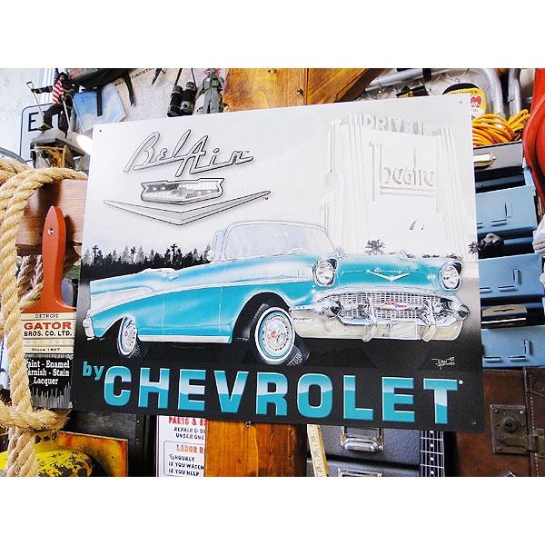 シボレー　1957年　ベルエア　ブリキ看板　■ アメリカン雑貨 アメリカ雑貨