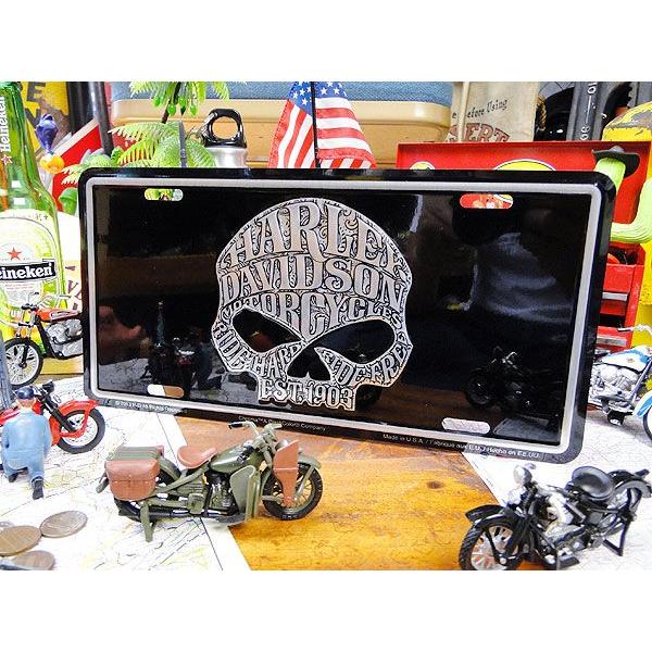 ハーレーダビッドソン　ライセンスプレート　（スカル＆ロゴ）　アメリカ雑貨　インテリア　グッズ　雑貨　...