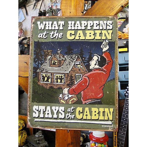 「キャビンで一体何が・・・」　ブリキ看板 アメリカン雑貨 アメリカ雑貨