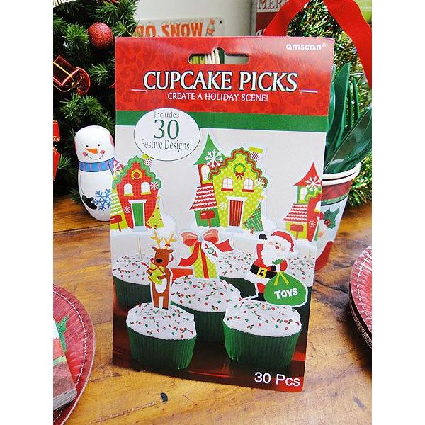 クリスマスシーン　カップケーキピック 30個入り アメリカン雑貨 アメリカ雑貨