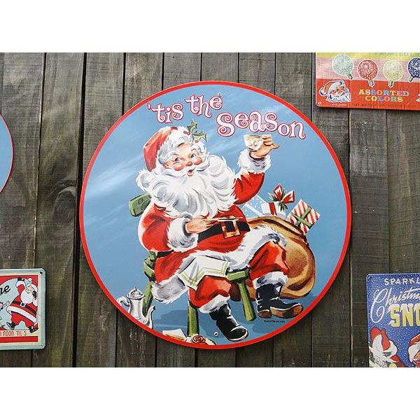 クリスマス　U.S.ヘヴィースチールサイン　（サンタクロースラウンドXXLサイズ）　アメリカン雑貨　...