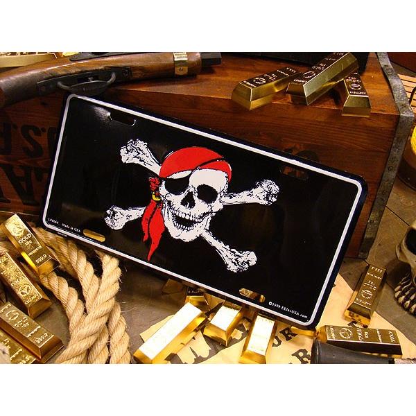 海賊マーク　ライセンスプレート　（レッドバンダナ）　アメリカ雑貨　アメリカン雑貨　インテリア　壁飾り...