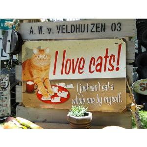 アイ　ラブ　キャット　U.S.ヘヴィースチールサイン アメリカ雑貨 アメリカン雑貨