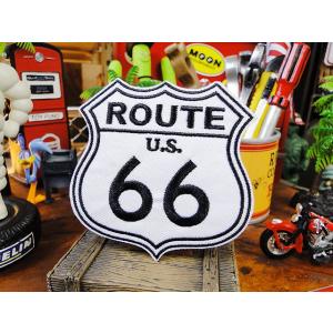 ルート66　ロードサイン型ワッペン　（ホワイト）　アメリカ雑貨　アメリカン雑貨　アイロン　キャラクタ...