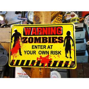 「警告！この先にゾンビいます」　ミニジョーク看板　■ アメリカン雑貨 アメリカ雑貨