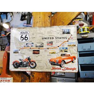 世界のオートバイ　3Dメタルサイン　（ルート66マップ）　アメリカン雑貨　アメリカ雑貨